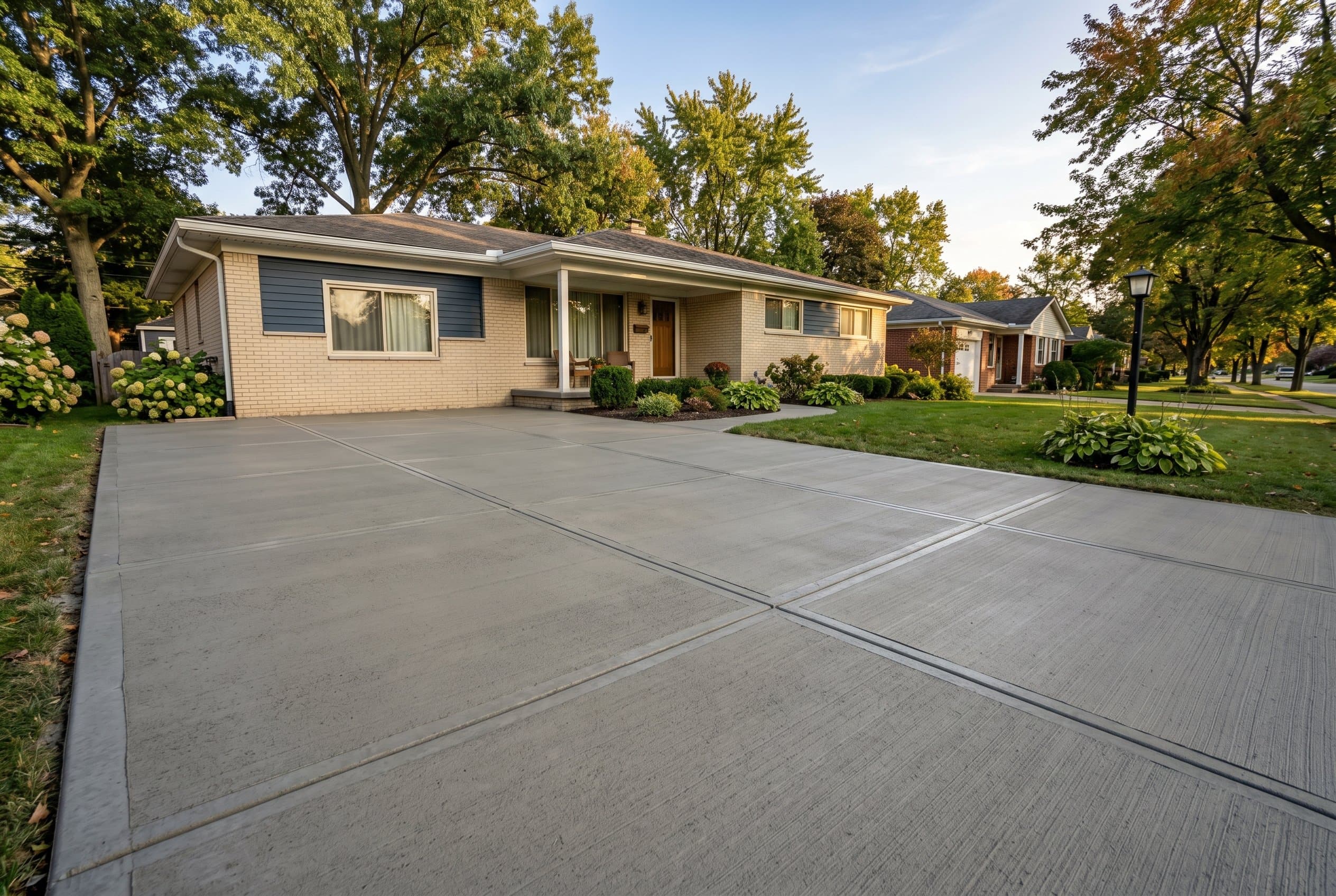 Finished crack and joint repair on a residential driveway slab.