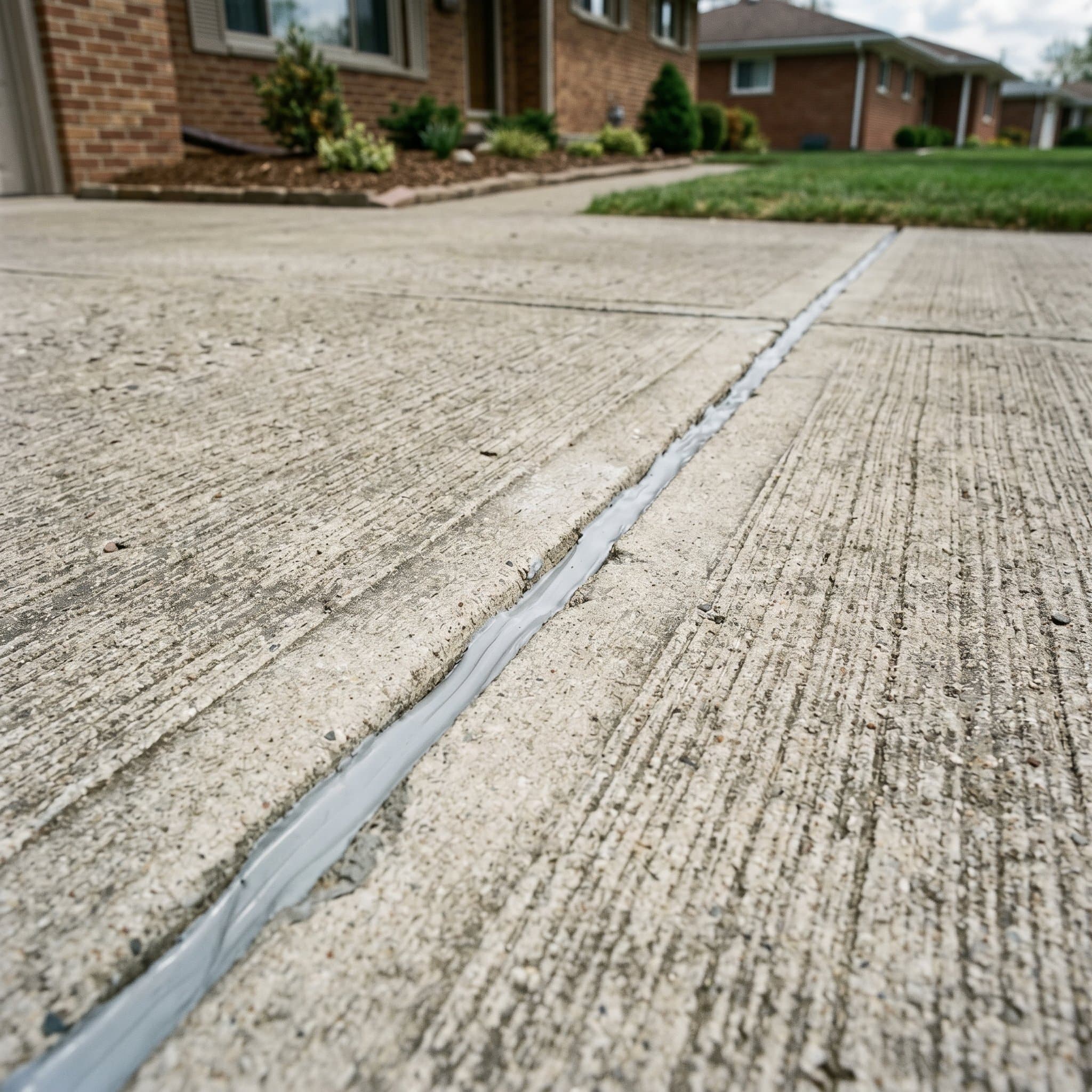 Polyurethane caulk gun filling a chased crack with sealant.