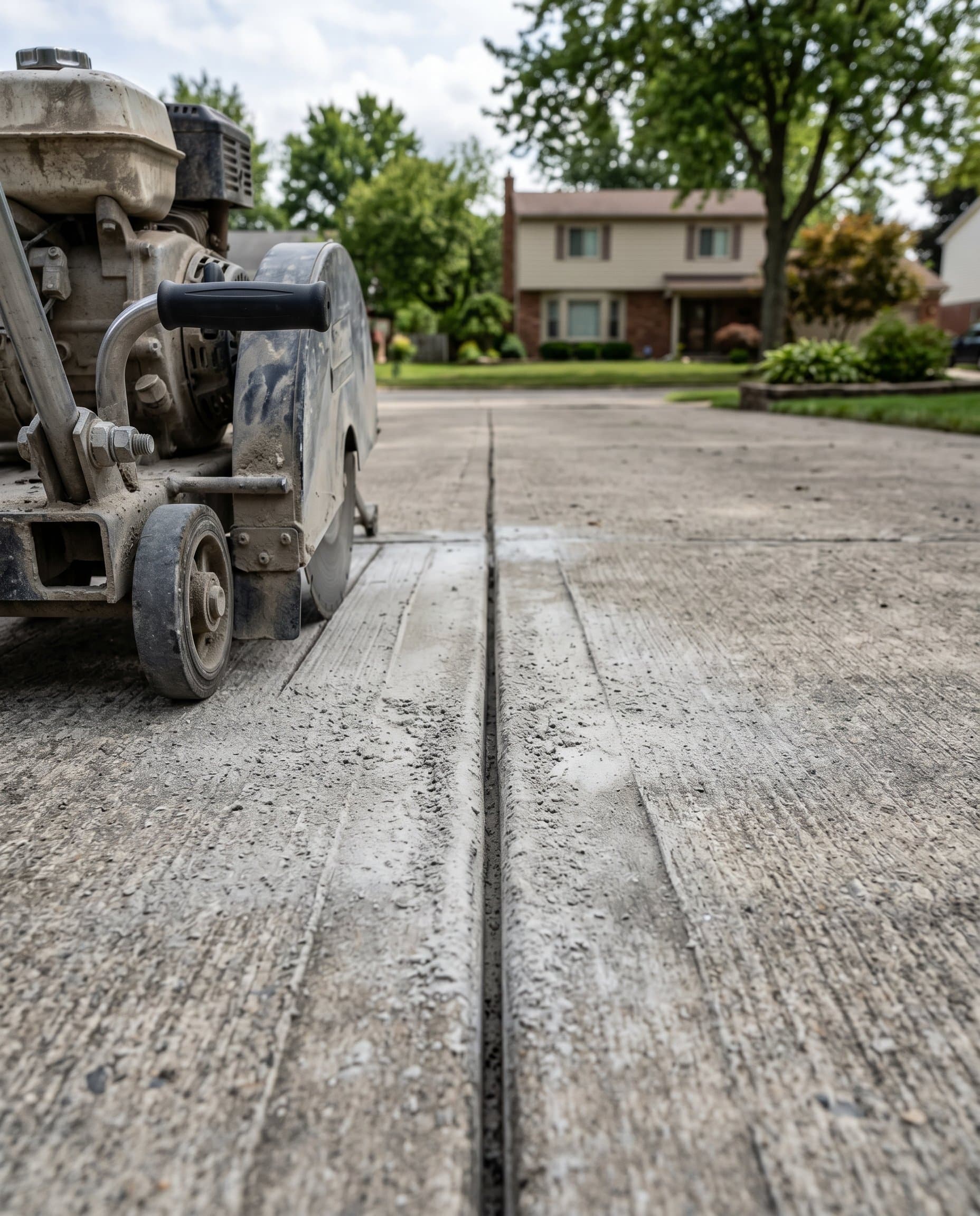 Diamond blade saw cutting open a structural crack for repair.