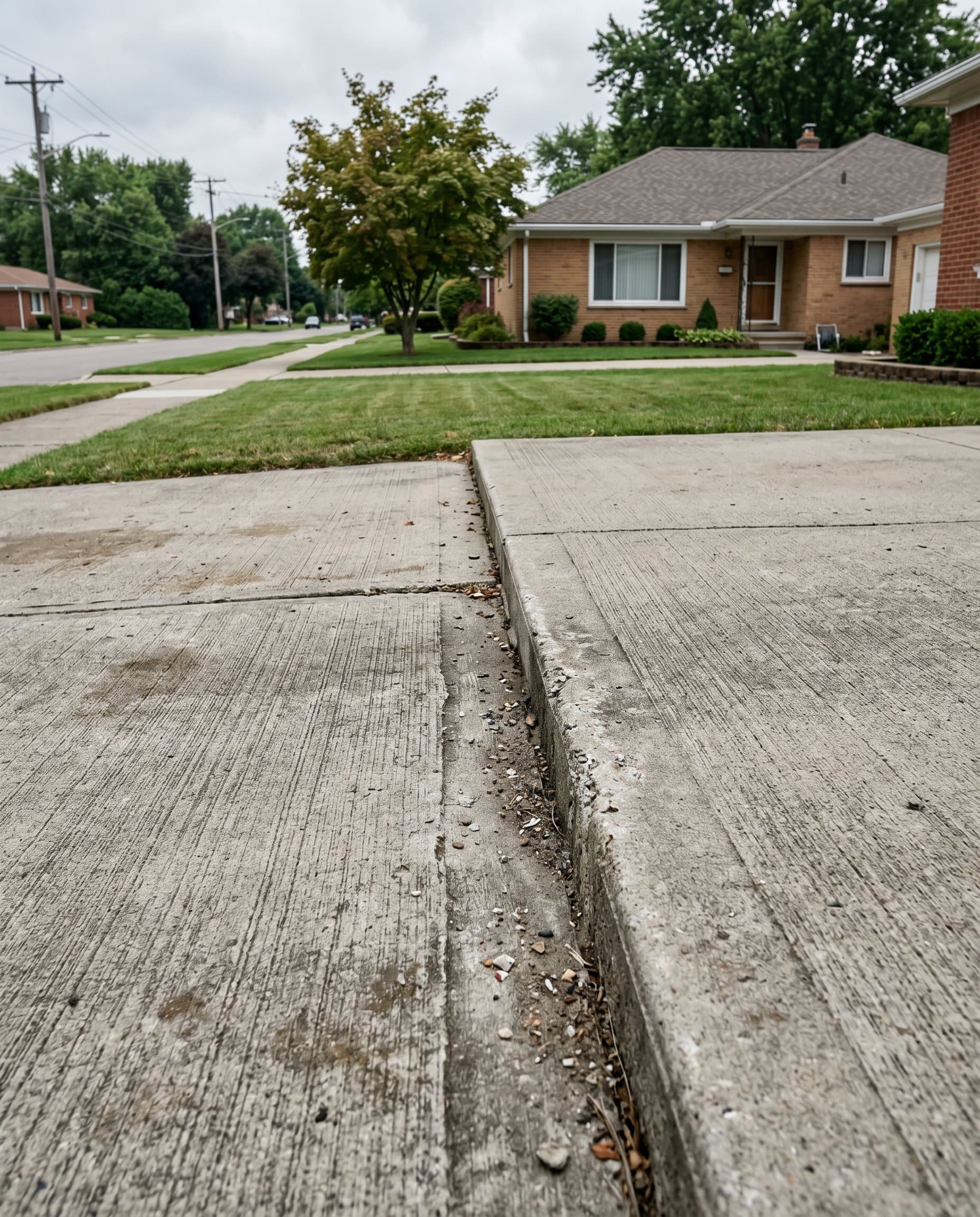Sunken driveway panel scheduled for a slab jacking lift.