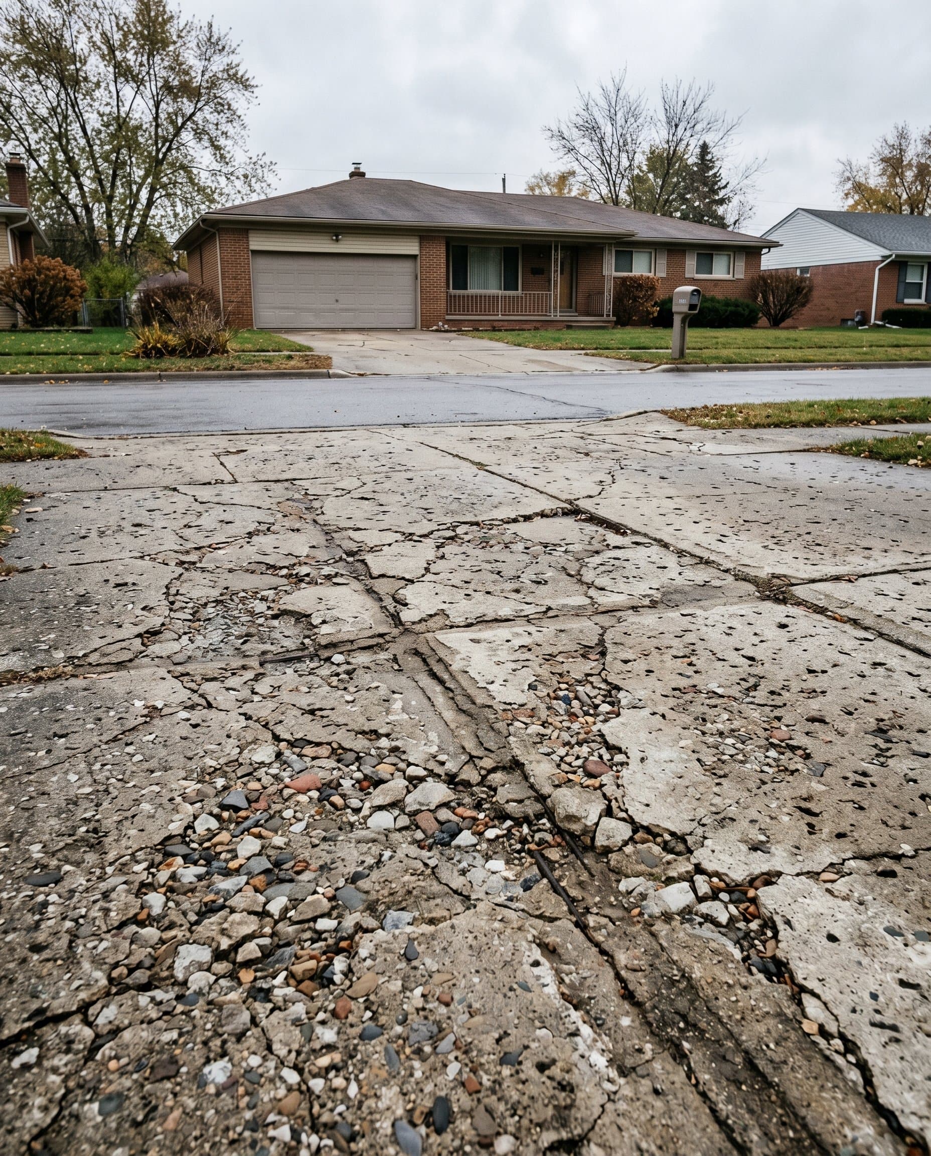 Spalled and cracked old driveway scheduled for full replacement.