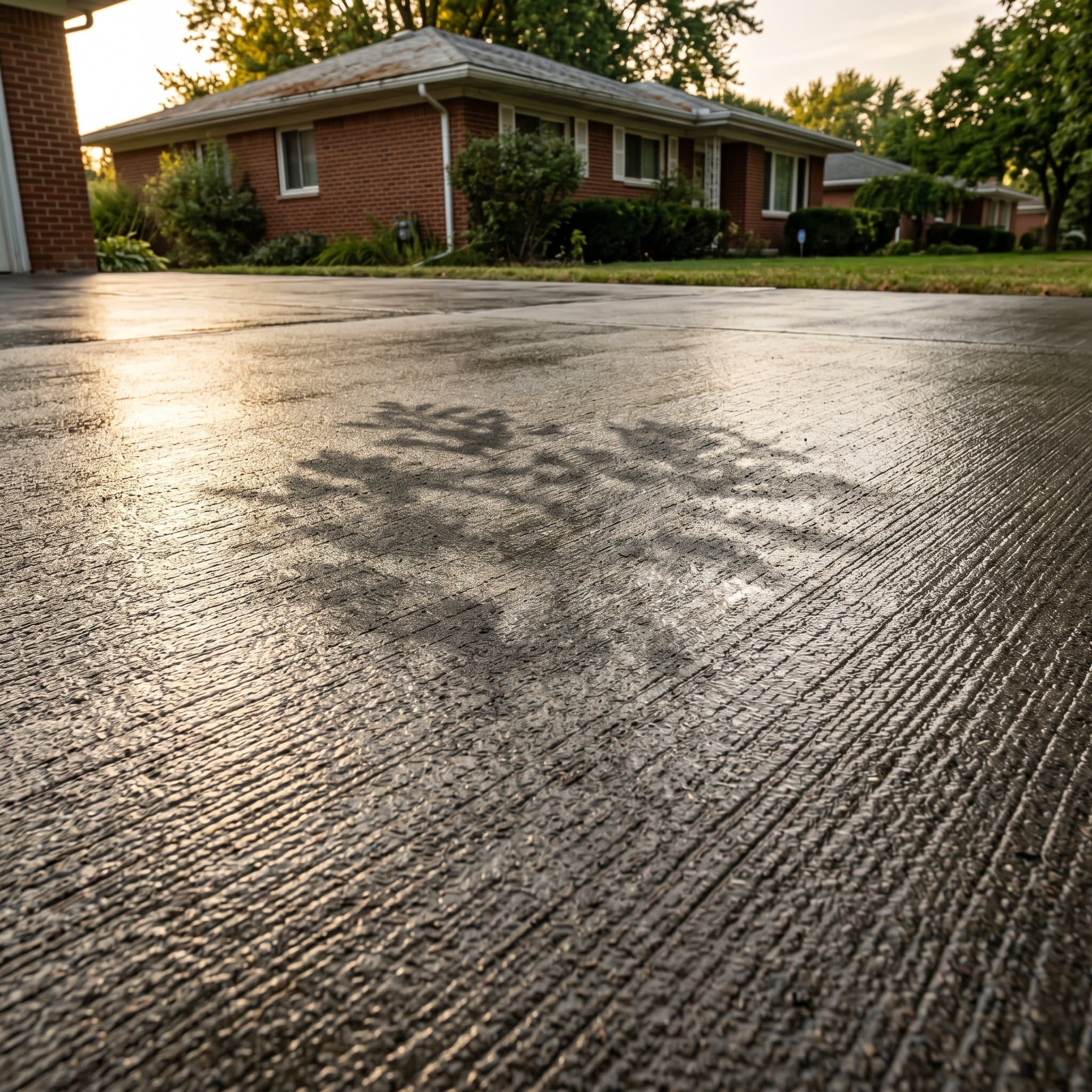 Close up of sealed driveway showing sheen and protected surface.