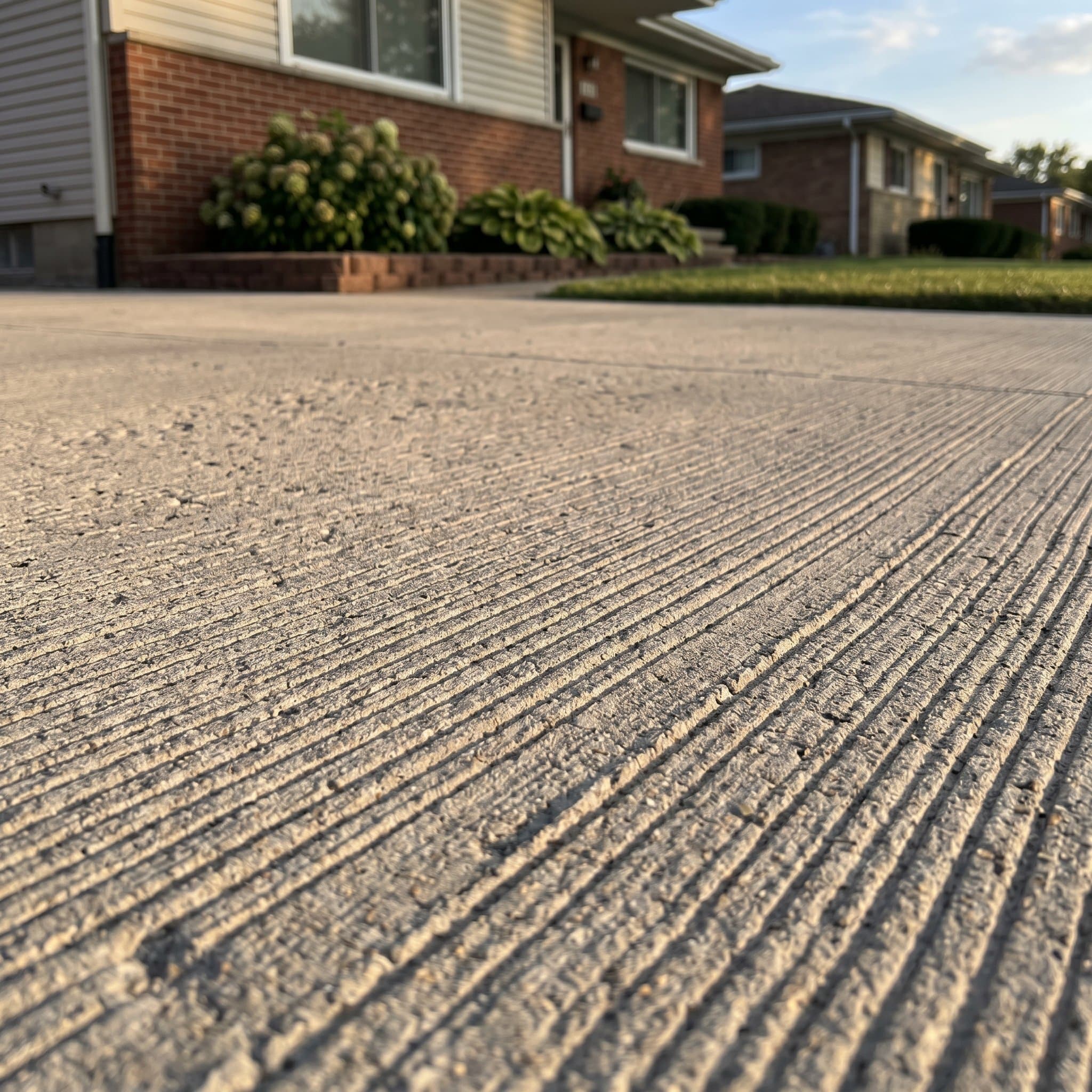 Broom finish drag pulled across a freshly floated slab.